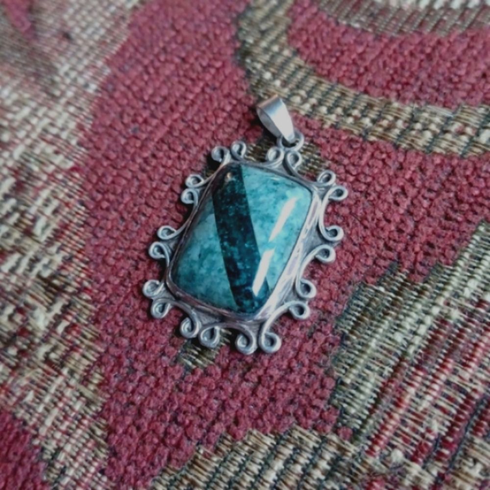 Unique stone Pendant 925 silver, vintage